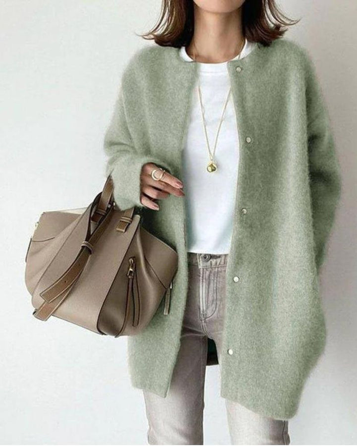 Women's Oversized Knit Cardigan with Snap Button Closure