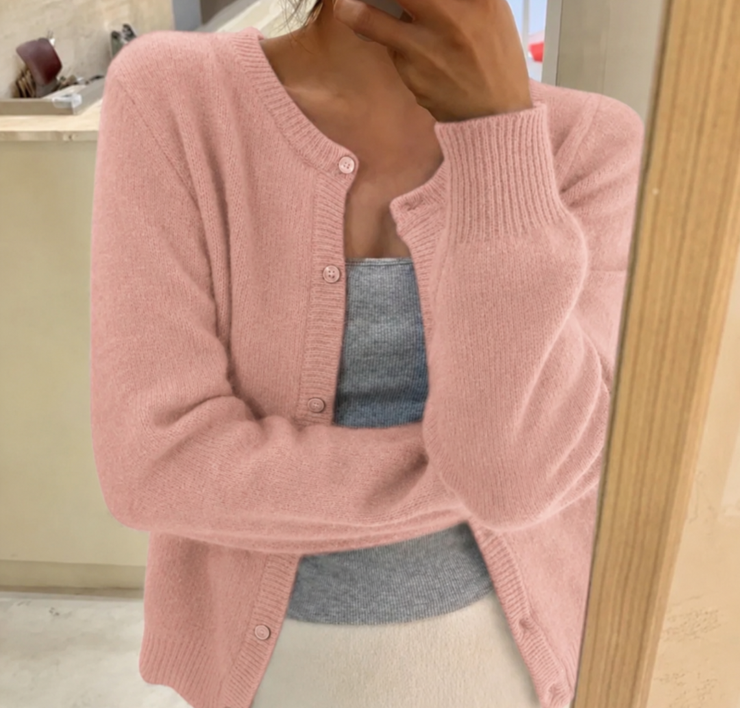 Women's Knit Cardigan with Button Front and Round Neckline