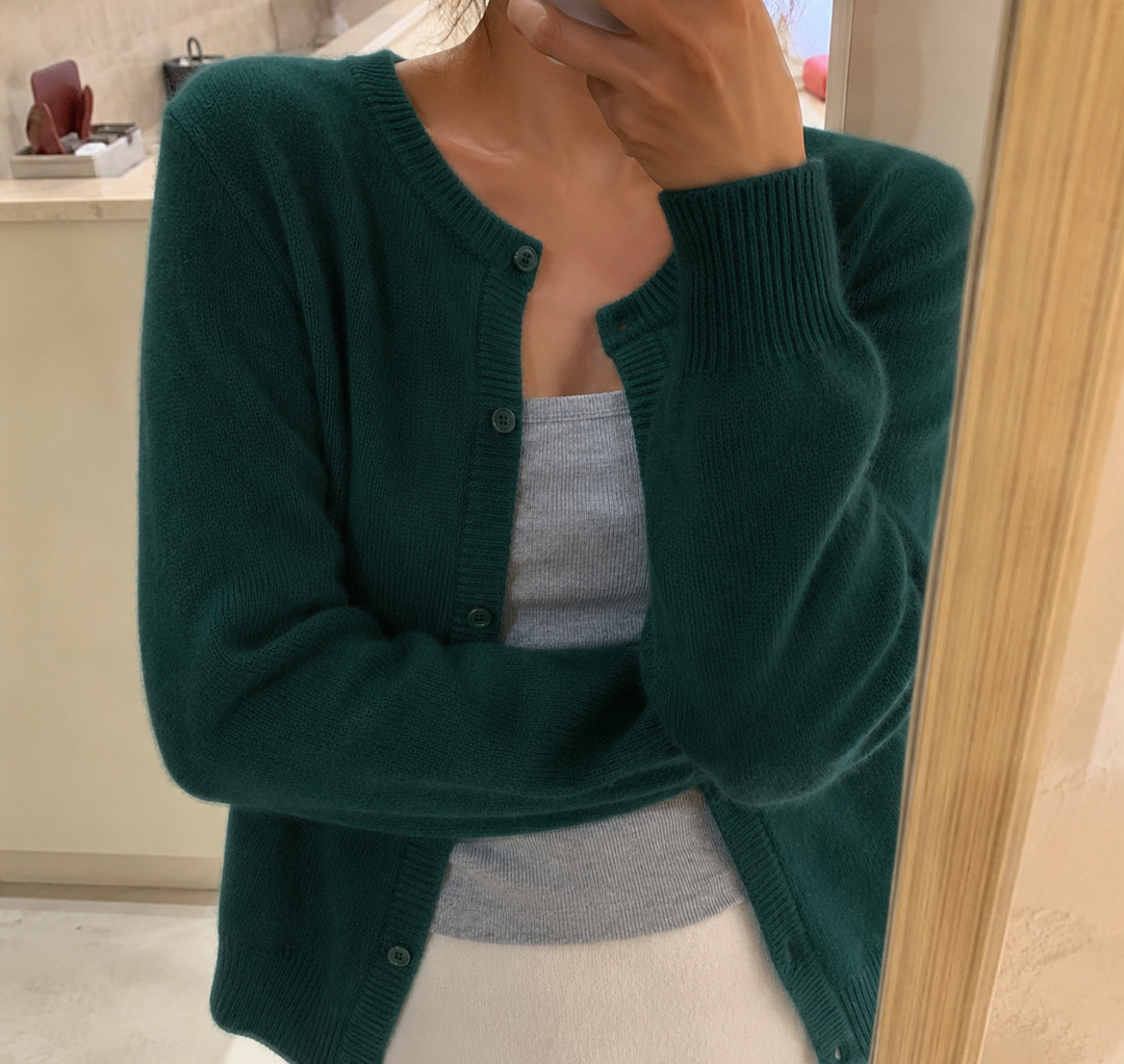 Women's Knit Cardigan with Button Front and Round Neckline