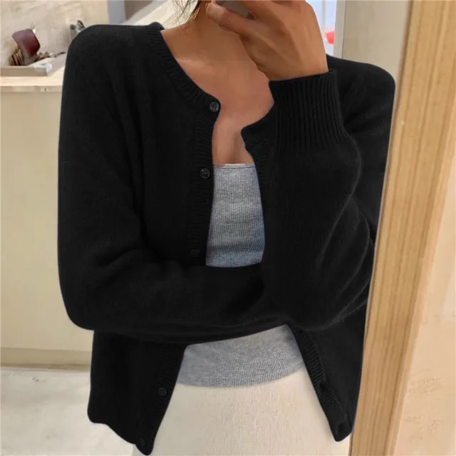 Women's Knit Cardigan with Button Front and Round Neckline