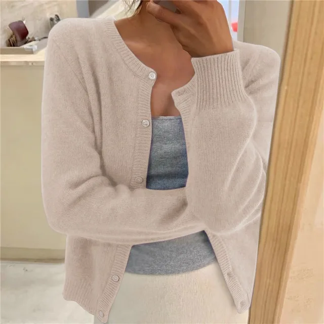 Women's Knit Cardigan with Button Front and Round Neckline