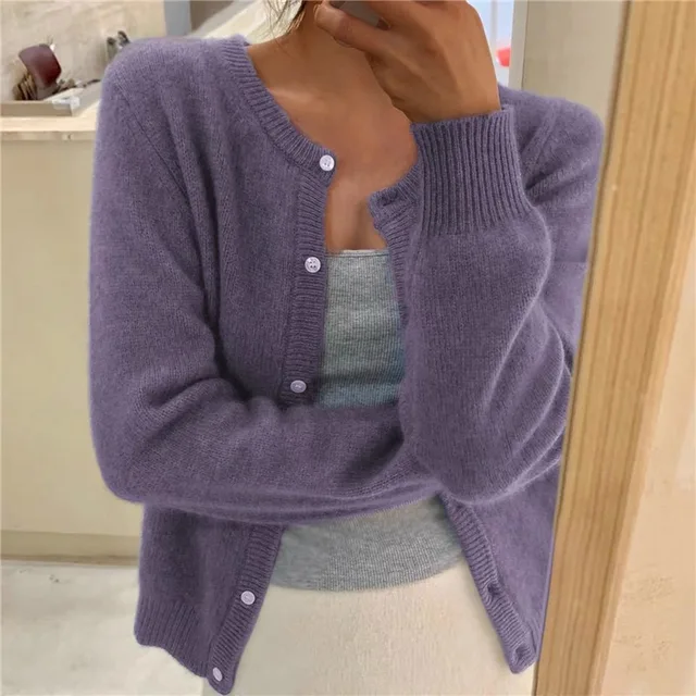 Women's Knit Cardigan with Button Front and Round Neckline
