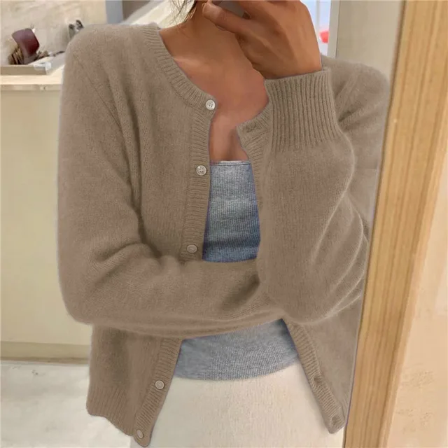 Women's Knit Cardigan with Button Front and Round Neckline