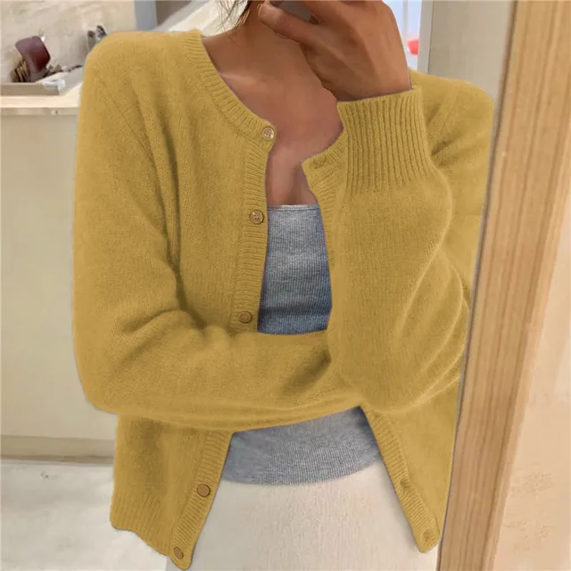 Women's Knit Cardigan with Button Front and Round Neckline