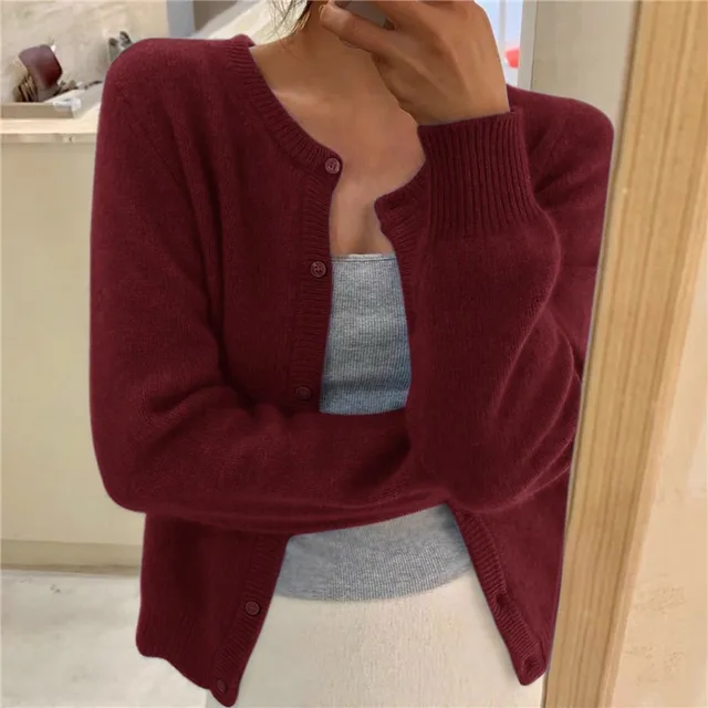 Women's Knit Cardigan with Button Front and Round Neckline