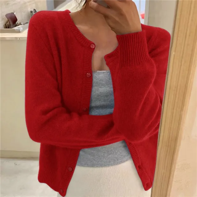Women's Knit Cardigan with Button Front and Round Neckline
