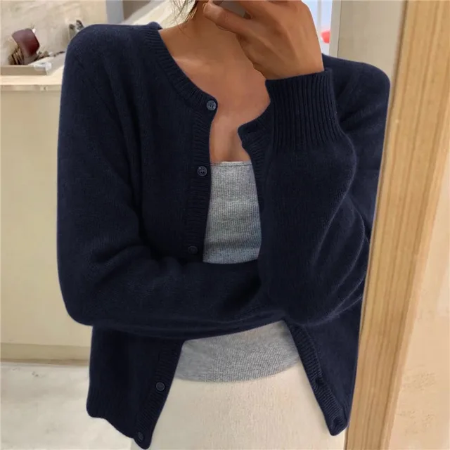 Women's Knit Cardigan with Button Front and Round Neckline