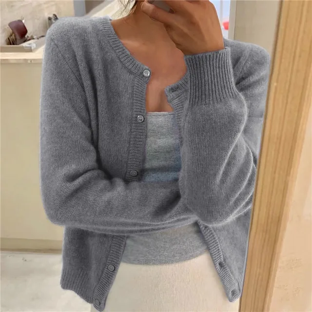 Women's Knit Cardigan with Button Front and Round Neckline
