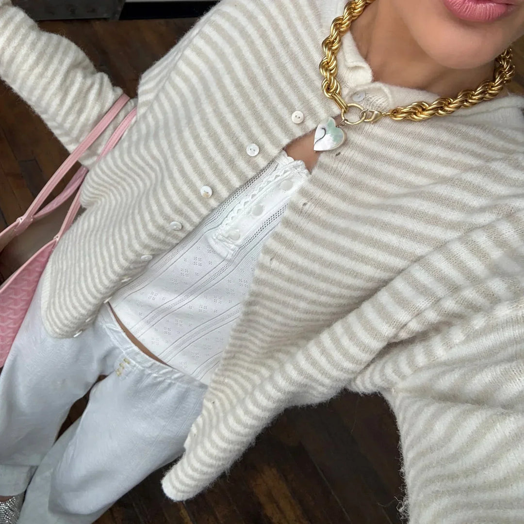 Women's Striped Cardigan with Collar and Button Front