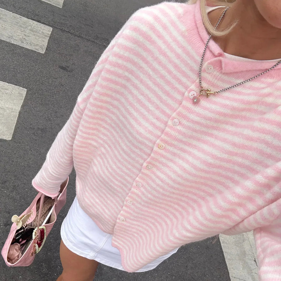 Women's Striped Cardigan with Collar and Button Front