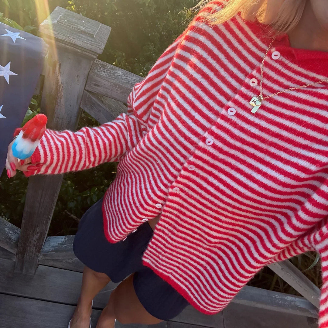 Women's Striped Cardigan with Collar and Button Front