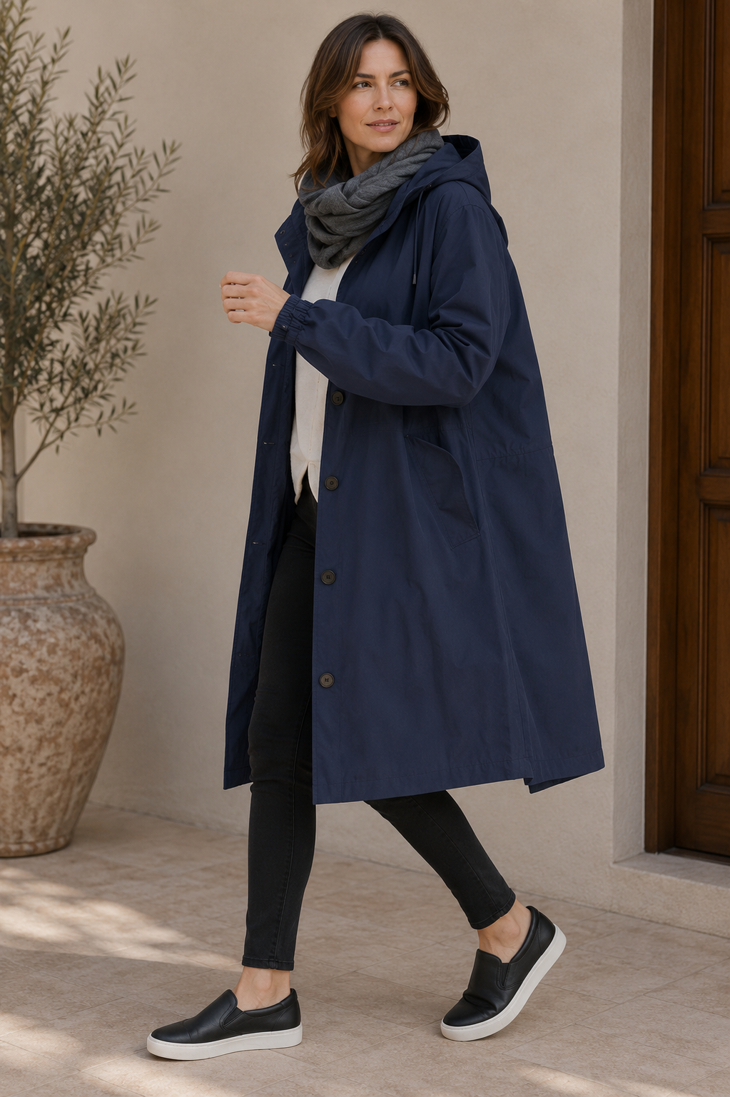 Oversized hooded rain jacket women navy