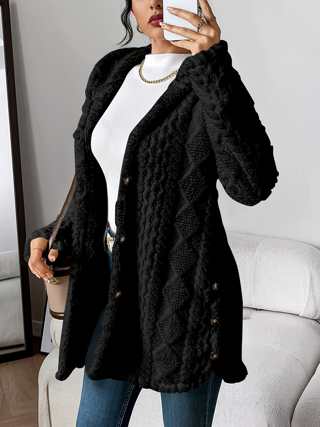 Sanne – Plush Hooded Cardigan