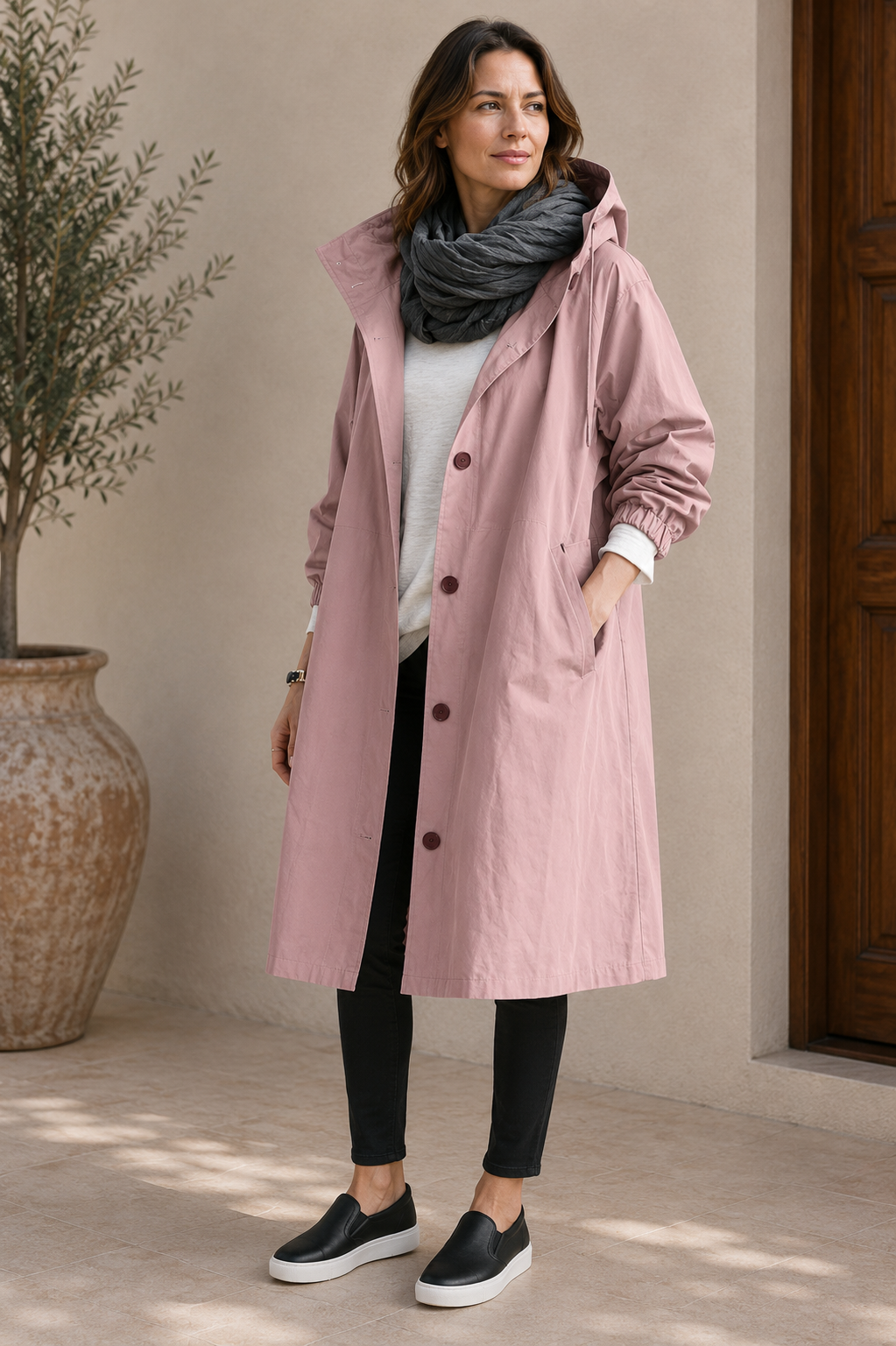 Oversized hooded rain jacket women pink
