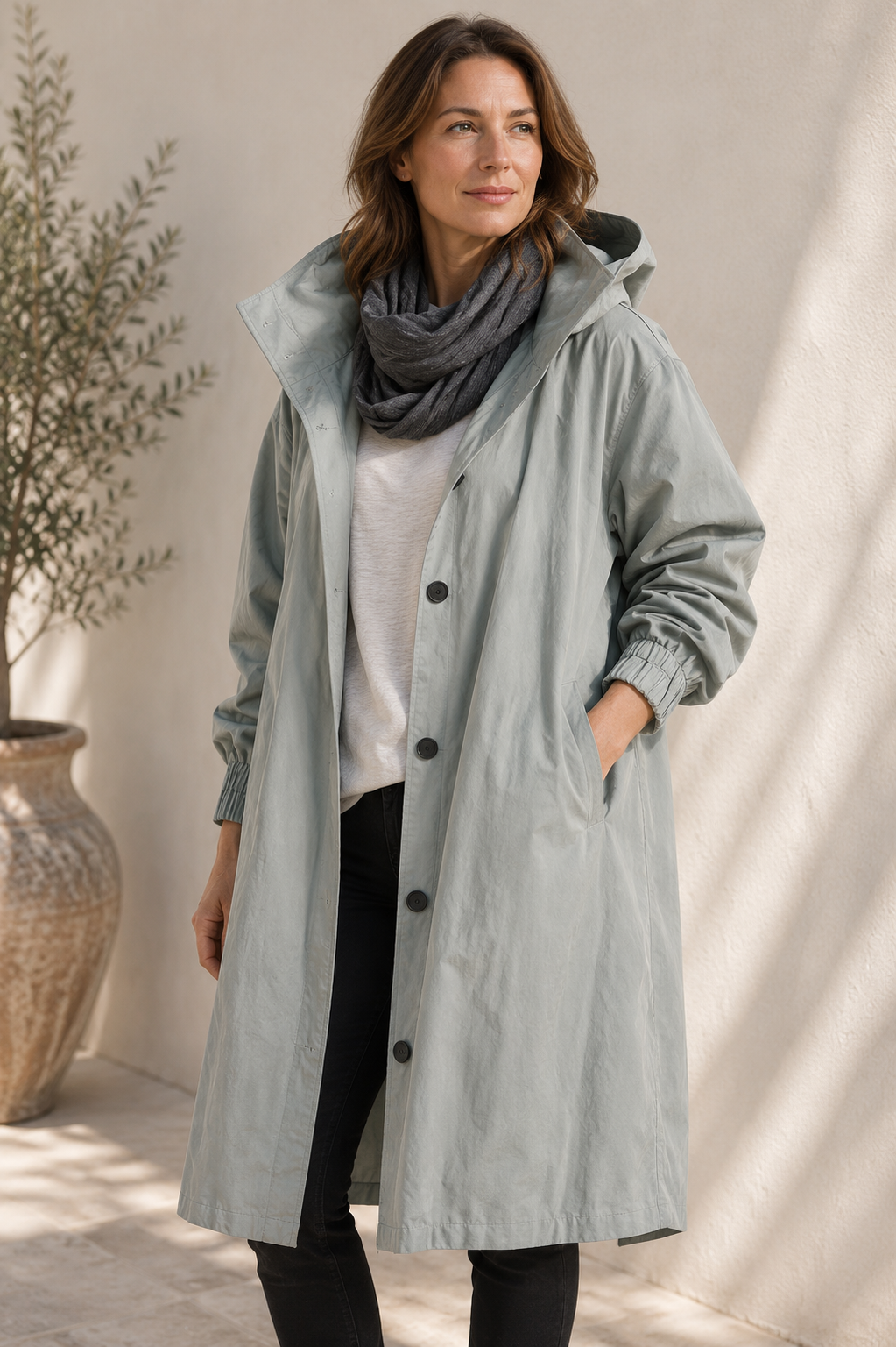 Oversized hooded rain jacket women grey