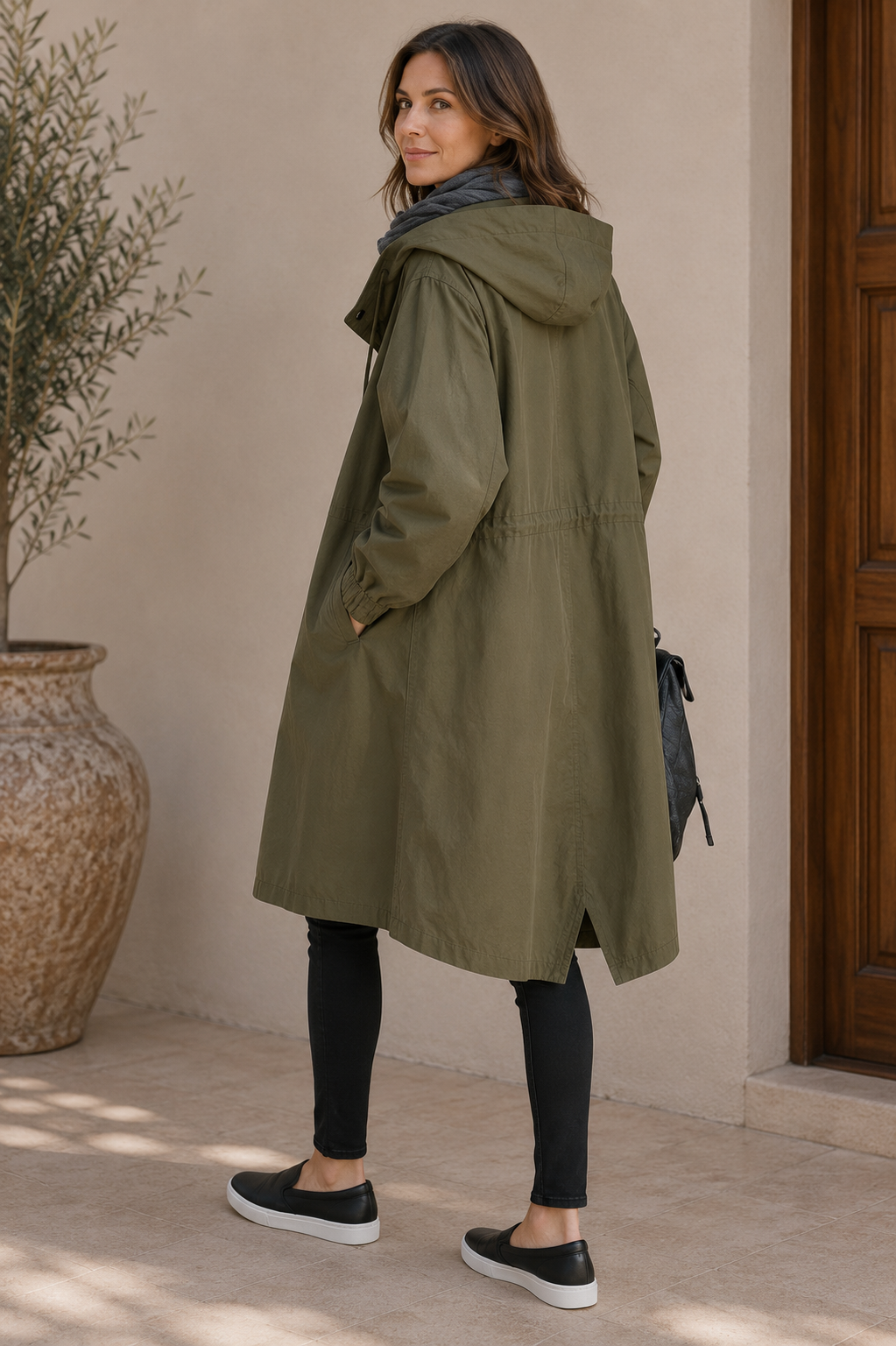 Oversized hooded rain jacket women green