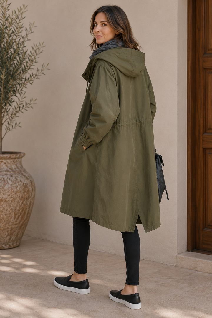 Oversized hooded rain jacket women green