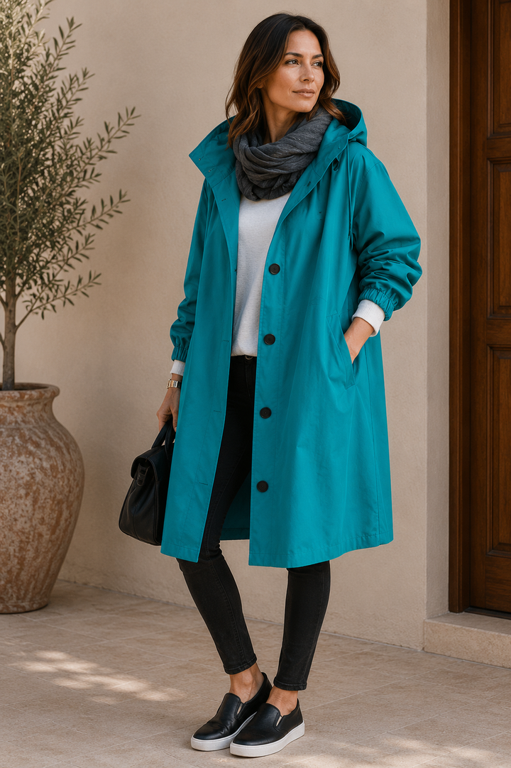 Oversized hooded rain jacket women turquoise