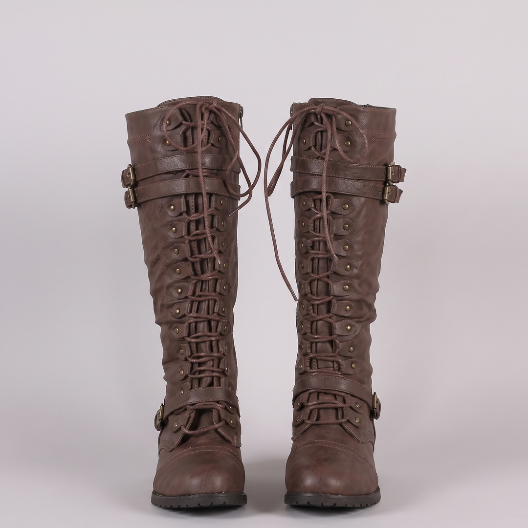 Women's High Boots with Lace & Strap Detail