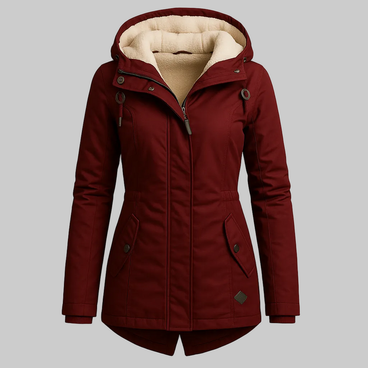 Long insulated winter coat women red