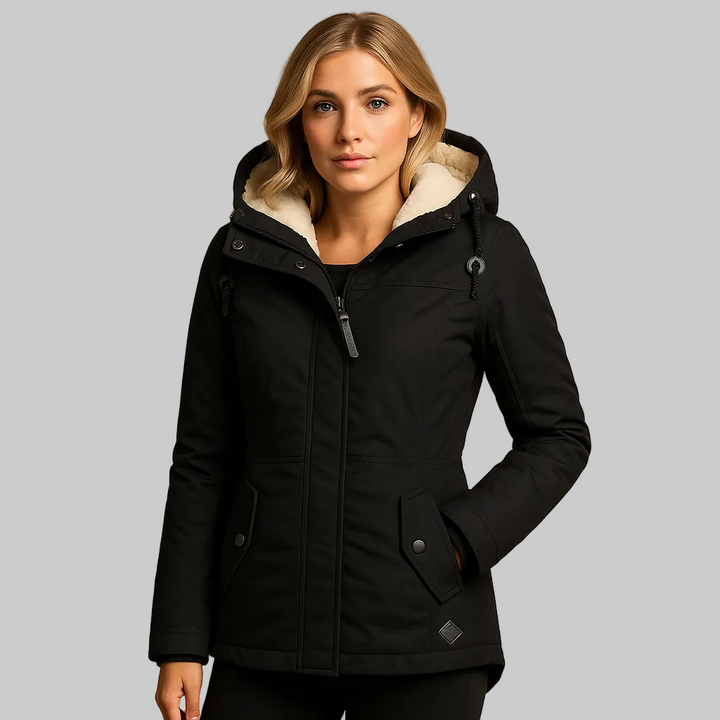 Long insulated winter coat women black