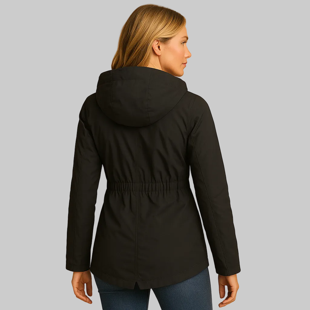 Long insulated winter coat women detail
