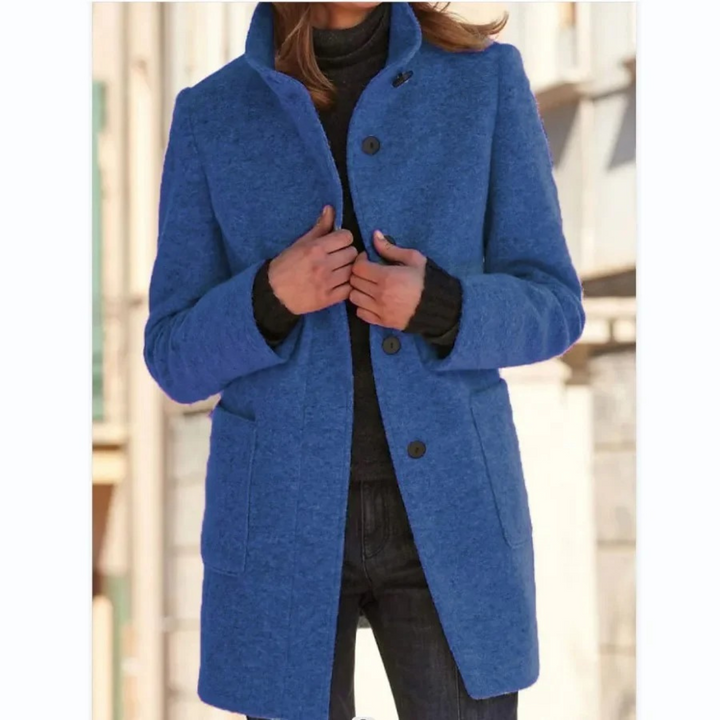Windproof stand collar coat women blue