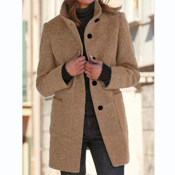 Windproof stand collar coat women brown