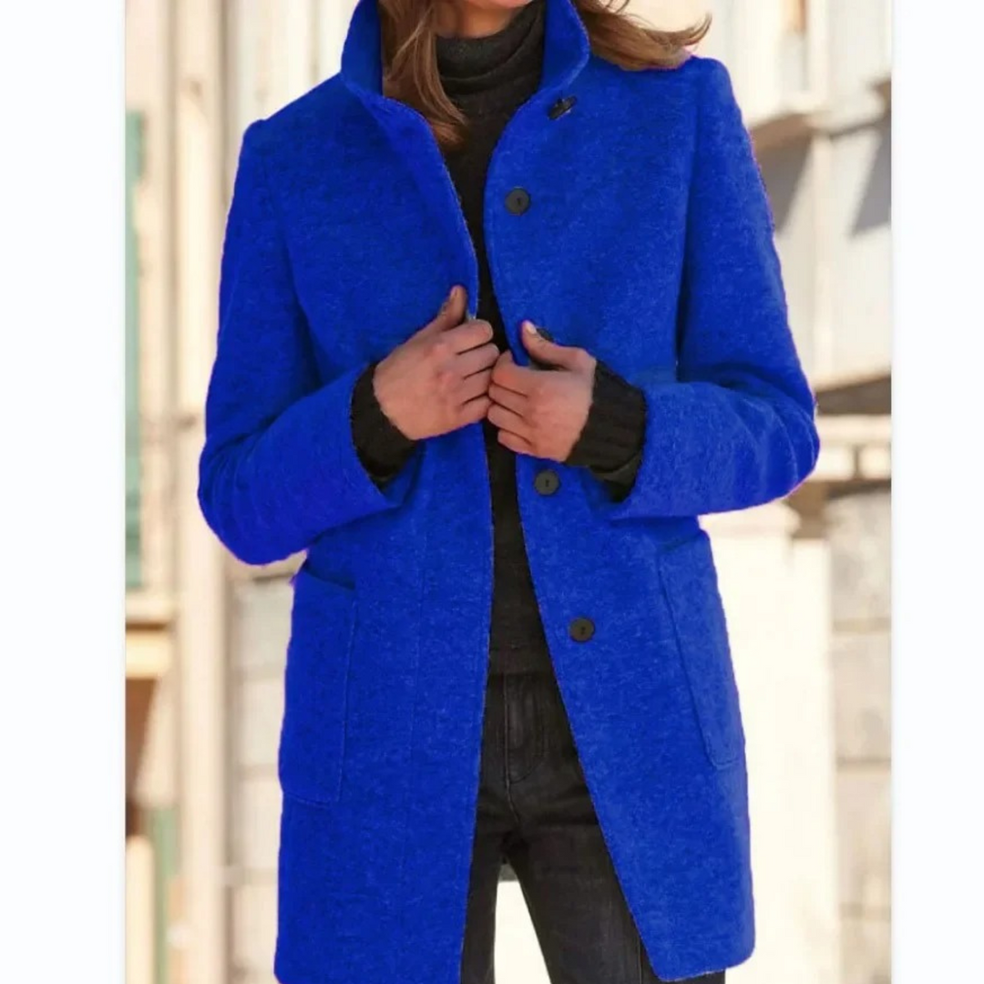 Windproof stand collar coat women navy