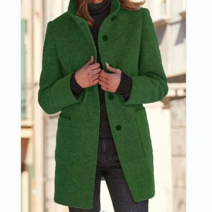 Windproof stand collar coat women dark green