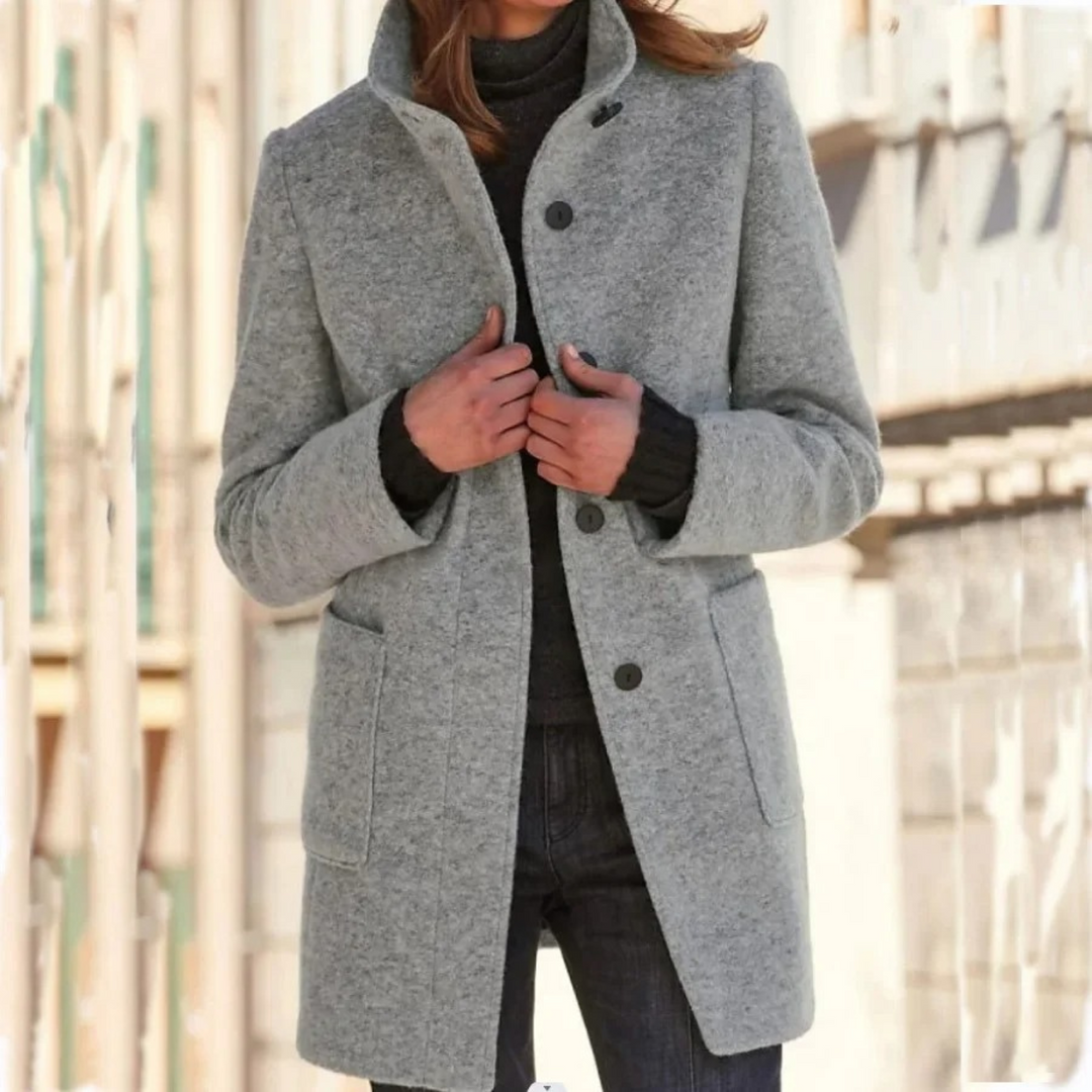 Windproof stand collar coat women grey