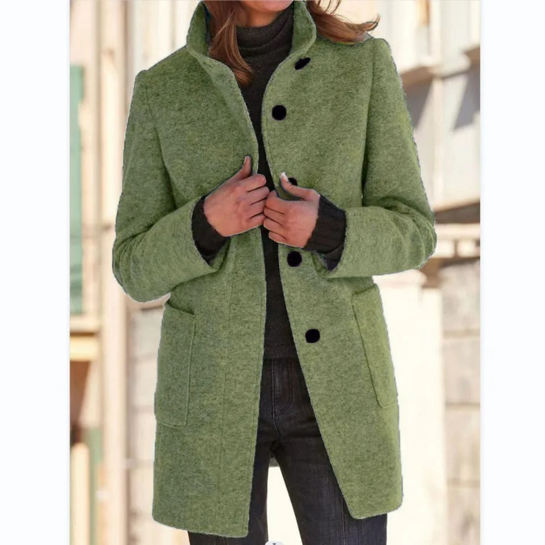 Windproof stand collar coat women green