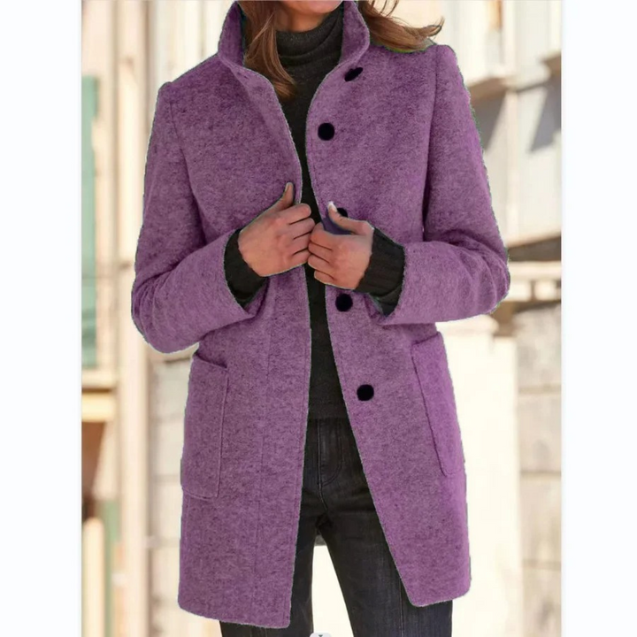 Windproof stand collar coat women purple