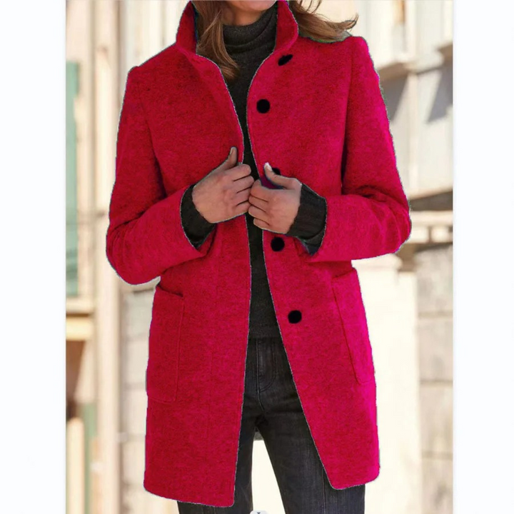 Windproof stand collar coat women red