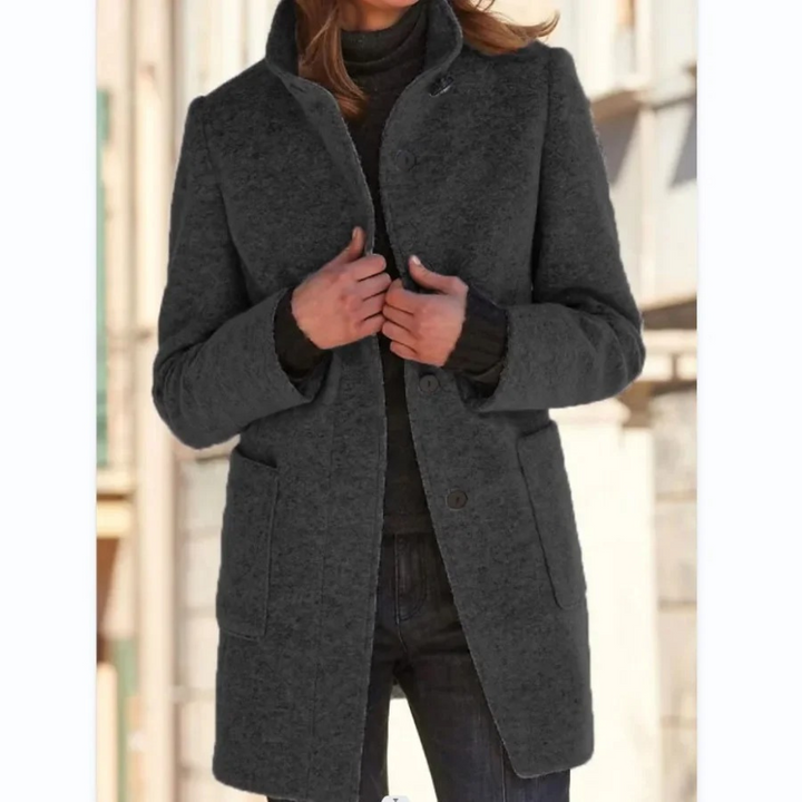 Windproof stand collar coat women black