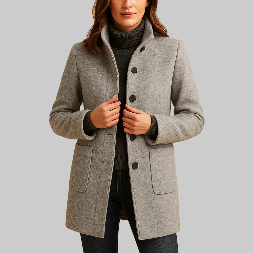 Soft winter coat women light grey
