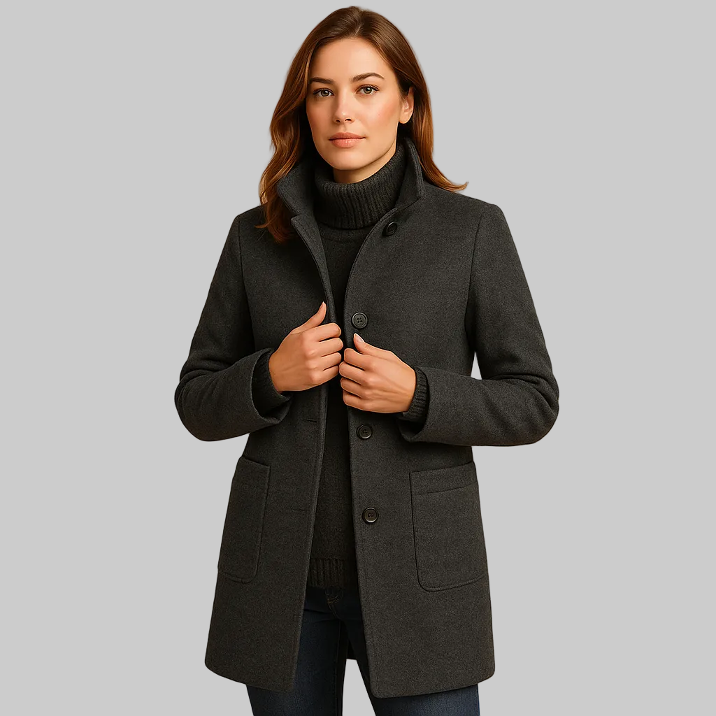 Soft winter coat women dark grey