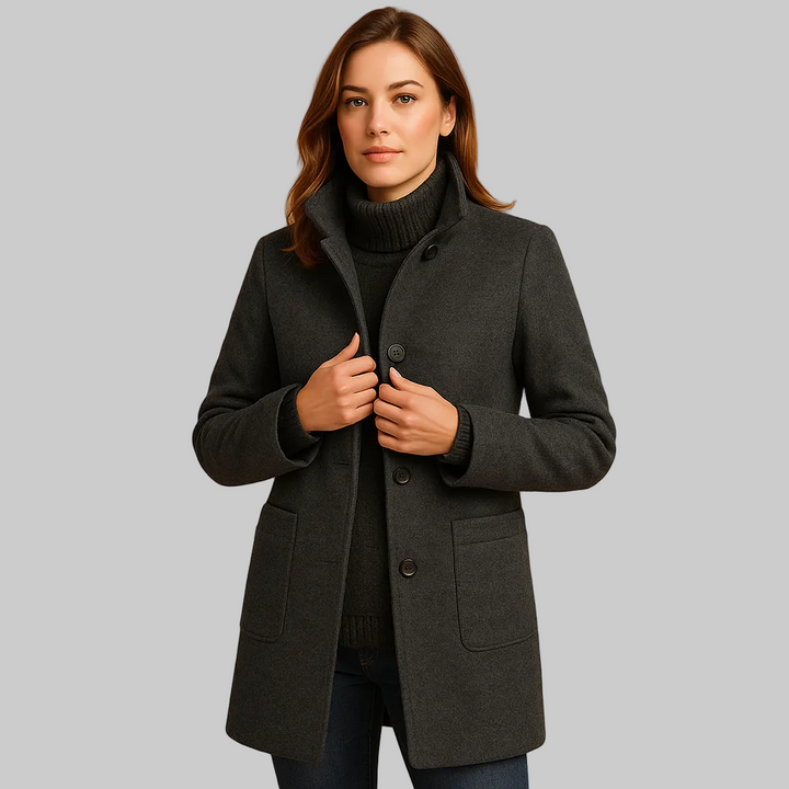 Soft winter coat women dark grey